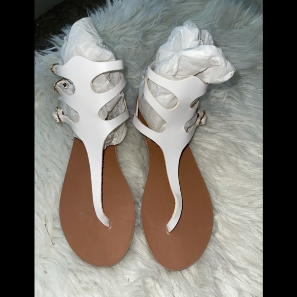 Ancient Greek Sandals White and Tan Sandals